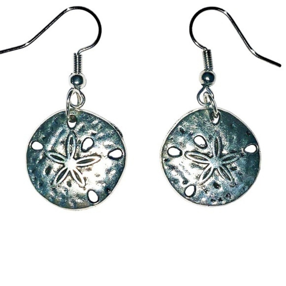 Handmade silver plated sand dollar drop earrings